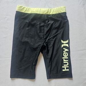 Hurley Boys Nike Dry Fit Stretch Athletic Shorts Black And Yellow Size Medium